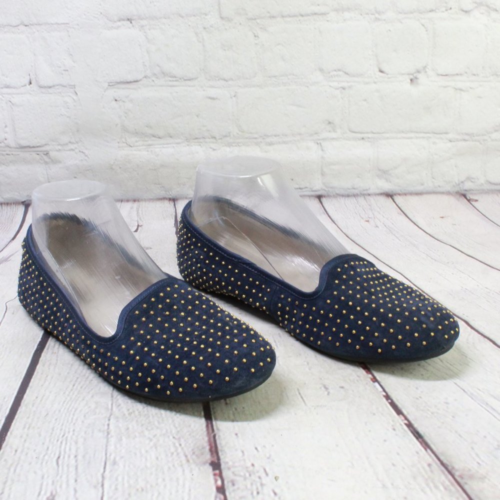 UGG Alloway Blue Suede Studded Sheepskin Lined Ballet Flats Shoes US 7.5 - Picture 3 of 9